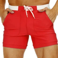 Clearance OUKU Men's Swimwear Swim Shorts Swim Trunks Shorts Pocket Plain Comfort Breathable Holiday Going out Hawaiian Boho Pink Red
