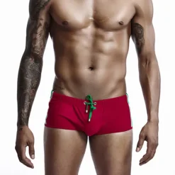 OUKU Men's Swimwear Swim Trunks Swim Briefs Drawstring Elastic Waist Plain Breathable Soft Outdoor Casual Daily Hawaiian Stylish White Red Micro-elastic