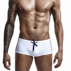 OUKU Men's Swimwear Swim Trunks Swim Briefs Drawstring Elastic Waist Plain Breathable Soft Outdoor Casual Daily Hawaiian Stylish White Red Micro-elastic