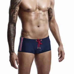OUKU Men's Swimwear Swim Trunks Swim Briefs Drawstring Elastic Waist Plain Breathable Soft Outdoor Casual Daily Hawaiian Stylish White Red Micro-elastic