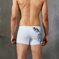 Best OUKU Men's Swimwear Swim Trunks Swim Briefs Elastic Waist Print Plants Graphic Prints Breathable Soft Outdoor Casual Daily Hawaiian Stylish Black White Micro-elastic