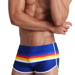 Online OUKU Men's Swimwear Swim Trunks Swim Briefs Print Stripe Antibacterial Leak Proof Beach Swimming Pool Fashion Simple Blue Orange Micro-elastic