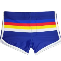 Online OUKU Men's Swimwear Swim Trunks Swim Briefs Print Stripe Antibacterial Leak Proof Beach Swimming Pool Fashion Simple Blue Orange Micro-elastic