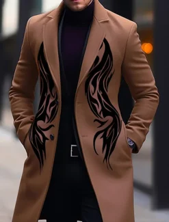 Best OUKU Men's Symbol Winter Coat Overcoat Coat Warm Breathable Comfortable Vintage Business Work Wear to work Going out Pocket Print Fall & Winter Turndown Long Sleeve Ginger Purple khaki