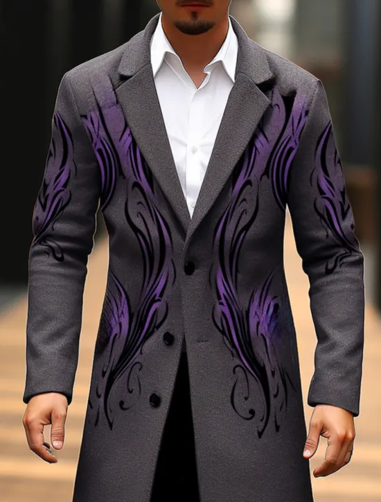 Best OUKU Men's Symbol Winter Coat Overcoat Coat Warm Breathable Comfortable Vintage Business Work Wear to work Going out Pocket Print Fall & Winter Turndown Long Sleeve Ginger Purple khaki