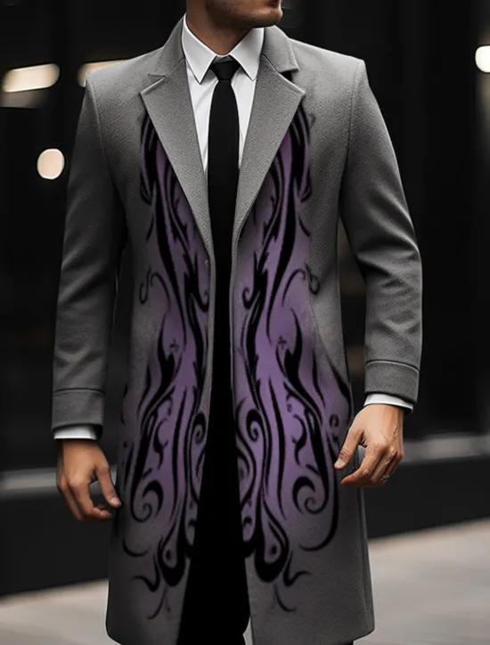 Best OUKU Men's Symbol Winter Coat Overcoat Coat Warm Breathable Comfortable Vintage Business Work Wear to work Going out Pocket Print Fall & Winter Turndown Long Sleeve Ginger Purple khaki