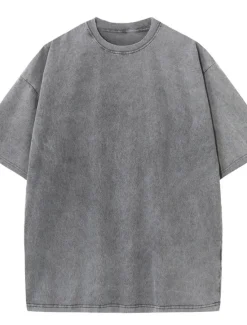 Outlet OUKU Men's T Shirt 100% Cotton Acid Wash Shirt Oversized Shirt Tee Top Short Sleeve Crew Neck Summer Plain Streetwear Designer Casual Daily Outdoor Sport Going out Black Blue Grey Top Tee for Men