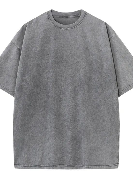 Outlet OUKU Men's T Shirt 100% Cotton Acid Wash Shirt Oversized Shirt Tee Top Short Sleeve Crew Neck Summer Plain Streetwear Designer Casual Daily Outdoor Sport Going out Black Blue Grey Top Tee for Men
