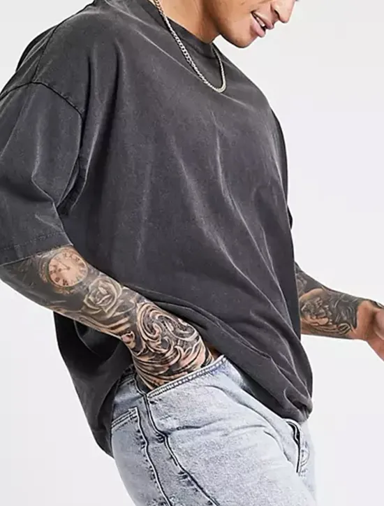 Outlet OUKU Men's T Shirt 100% Cotton Acid Wash Shirt Oversized Shirt Tee Top Short Sleeve Crew Neck Summer Plain Streetwear Designer Casual Daily Outdoor Sport Going out Black Blue Grey Top Tee for Men