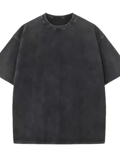 Outlet OUKU Men's T Shirt 100% Cotton Acid Wash Shirt Oversized Shirt Tee Top Short Sleeve Crew Neck Summer Plain Streetwear Designer Casual Daily Outdoor Sport Going out Black Blue Grey Top Tee for Men