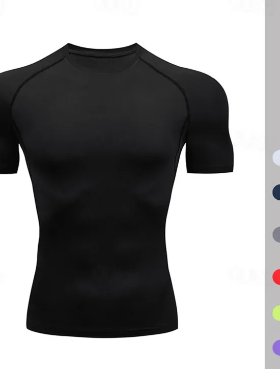 Online OUKU Men's T Shirt Gym Shirt Compression Shirt Fitness Shirt Men Tops Crew Neck Short Sleeve Vacation Sports & Outdoor Going out Casual Daily Quick dry Sweat wicking Breathable Soft Plain Black White