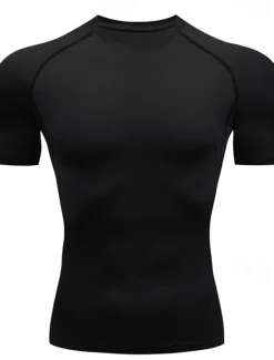 Online OUKU Men's T Shirt Gym Shirt Compression Shirt Fitness Shirt Men Tops Crew Neck Short Sleeve Vacation Sports & Outdoor Going out Casual Daily Quick dry Sweat wicking Breathable Soft Plain Black White