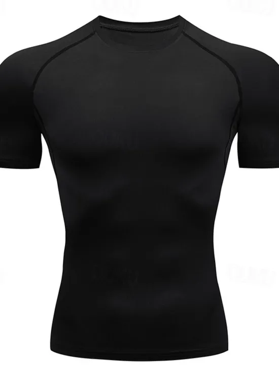 Online OUKU Men's T Shirt Gym Shirt Compression Shirt Fitness Shirt Men Tops Crew Neck Short Sleeve Vacation Sports & Outdoor Going out Casual Daily Quick dry Sweat wicking Breathable Soft Plain Black White