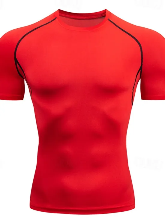 Online OUKU Men's T Shirt Gym Shirt Compression Shirt Fitness Shirt Men Tops Crew Neck Short Sleeve Vacation Sports & Outdoor Going out Casual Daily Quick dry Sweat wicking Breathable Soft Plain Black White