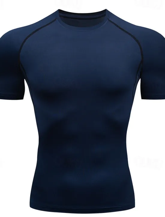Online OUKU Men's T Shirt Gym Shirt Compression Shirt Fitness Shirt Men Tops Crew Neck Short Sleeve Vacation Sports & Outdoor Going out Casual Daily Quick dry Sweat wicking Breathable Soft Plain Black White