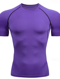 Online OUKU Men's T Shirt Gym Shirt Compression Shirt Fitness Shirt Men Tops Crew Neck Short Sleeve Vacation Sports & Outdoor Going out Casual Daily Quick dry Sweat wicking Breathable Soft Plain Black White