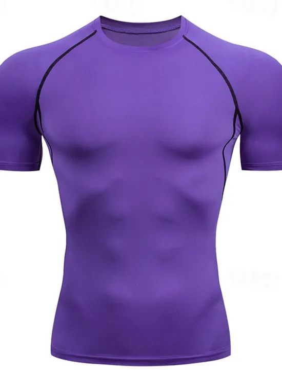 Online OUKU Men's T Shirt Gym Shirt Compression Shirt Fitness Shirt Men Tops Crew Neck Short Sleeve Vacation Sports & Outdoor Going out Casual Daily Quick dry Sweat wicking Breathable Soft Plain Black White