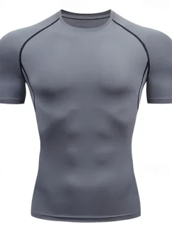 Online OUKU Men's T Shirt Gym Shirt Compression Shirt Fitness Shirt Men Tops Crew Neck Short Sleeve Vacation Sports & Outdoor Going out Casual Daily Quick dry Sweat wicking Breathable Soft Plain Black White
