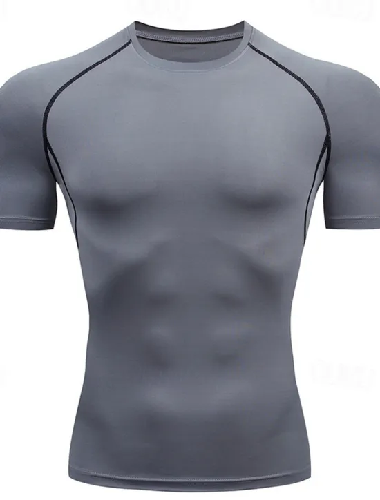 Online OUKU Men's T Shirt Gym Shirt Compression Shirt Fitness Shirt Men Tops Crew Neck Short Sleeve Vacation Sports & Outdoor Going out Casual Daily Quick dry Sweat wicking Breathable Soft Plain Black White