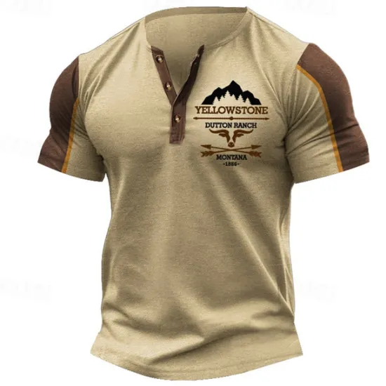 Clearance OUKU Men's T Shirt Henley Shirt Tee Short Sleeve Shirt Short Sleeve Henley Summer Car Letter Print Fashion Designer Basic Patchwork Vacation Street Going out Black Navy Blue Khaki Top Tee for Men