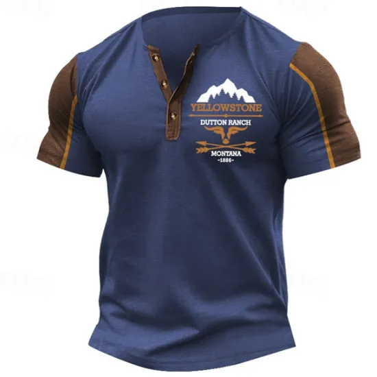 Clearance OUKU Men's T Shirt Henley Shirt Tee Short Sleeve Shirt Short Sleeve Henley Summer Car Letter Print Fashion Designer Basic Patchwork Vacation Street Going out Black Navy Blue Khaki Top Tee for Men
