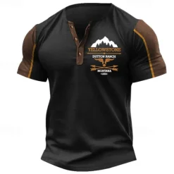 Clearance OUKU Men's T Shirt Henley Shirt Tee Short Sleeve Shirt Short Sleeve Henley Summer Car Letter Print Fashion Designer Basic Patchwork Vacation Street Going out Black Navy Blue Khaki Top Tee for Men