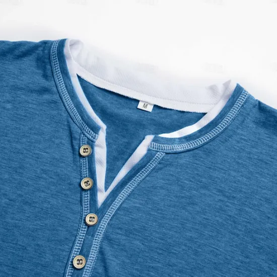 Clearance OUKU Men's T Shirt Henley Shirt Tee Top Short Sleeves Plain Fashion Designer Basic Fake two piece Henley Vacation Street Going out Summer Light Blue Black Green Henley T-Shirt