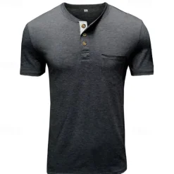 Sale OUKU Men's T Shirt Henley Shirt Tee Top Short Sleeves Plain Fashion Designer Basic Vintage Style Henley Vacation Street Going out Summer Blue Brown Dark Blue Henley T-Shirt