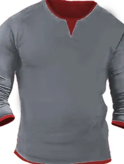 Online OUKU Men's T Shirt Henley Shirt Tee Top Long Sleeve Shirt Long Sleeve Henley Spring & Fall Color Block Fashion Designer Basic Patchwork Vacation Street Going out Black White Navy Blue Top Tee for Men