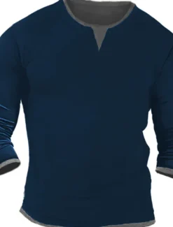 Online OUKU Men's T Shirt Henley Shirt Tee Top Long Sleeve Shirt Long Sleeve Henley Spring & Fall Color Block Fashion Designer Basic Patchwork Vacation Street Going out Black White Navy Blue Top Tee for Men