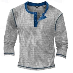 Outlet OUKU Men's T Shirt Henley Shirt Waffle Knit Tee Tee Top Long Sleeve Shirt Long Sleeve Color Block Fashion Designer Basic Patchwork Henley Vacation Street Going out Spring & Fall Black White Blue Henley