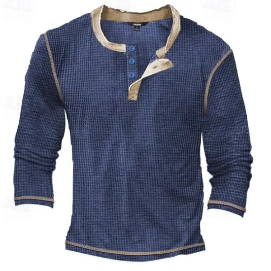 Outlet OUKU Men's T Shirt Henley Shirt Waffle Knit Tee Tee Top Long Sleeve Shirt Long Sleeve Color Block Fashion Designer Basic Patchwork Henley Vacation Street Going out Spring & Fall Black White Blue Henley
