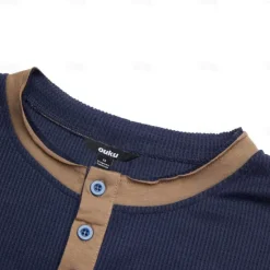 Outlet OUKU Men's T Shirt Henley Shirt Waffle Knit Tee Tee Top Long Sleeve Shirt Long Sleeve Color Block Fashion Designer Basic Patchwork Henley Vacation Street Going out Spring & Fall Black White Blue Henley