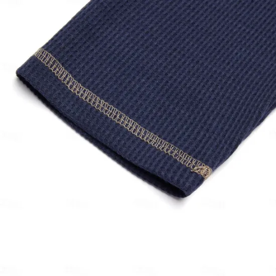 Outlet OUKU Men's T Shirt Henley Shirt Waffle Knit Tee Tee Top Long Sleeve Shirt Long Sleeve Color Block Fashion Designer Basic Patchwork Henley Vacation Street Going out Spring & Fall Black White Blue Henley