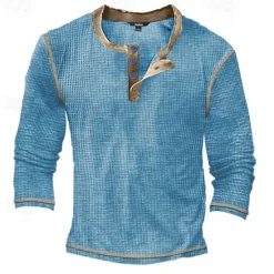 Outlet OUKU Men's T Shirt Henley Shirt Waffle Knit Tee Tee Top Long Sleeve Shirt Long Sleeve Color Block Fashion Designer Basic Patchwork Henley Vacation Street Going out Spring & Fall Black White Blue Henley
