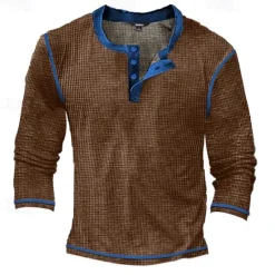 Outlet OUKU Men's T Shirt Henley Shirt Waffle Knit Tee Tee Top Long Sleeve Shirt Long Sleeve Color Block Fashion Designer Basic Patchwork Henley Vacation Street Going out Spring & Fall Black White Blue Henley