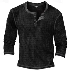 Outlet OUKU Men's T Shirt Henley Shirt Waffle Knit Tee Tee Top Long Sleeve Shirt Long Sleeve Color Block Fashion Designer Basic Patchwork Henley Vacation Street Going out Spring & Fall Black White Blue Henley