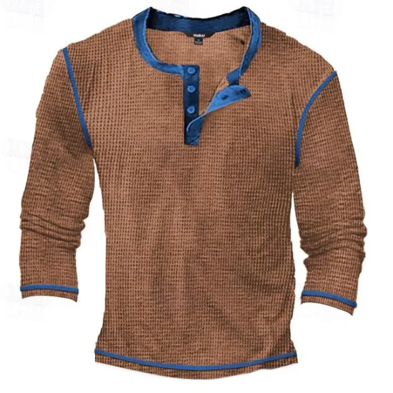 Outlet OUKU Men's T Shirt Henley Shirt Waffle Knit Tee Tee Top Long Sleeve Shirt Long Sleeve Color Block Fashion Designer Basic Patchwork Henley Vacation Street Going out Spring & Fall Black White Blue Henley
