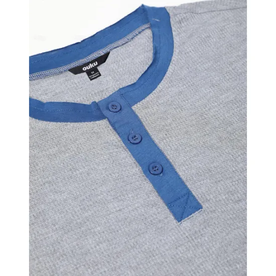 Outlet OUKU Men's T Shirt Henley Shirt Waffle Knit Tee Tee Top Long Sleeve Shirt Long Sleeve Color Block Fashion Designer Basic Patchwork Henley Vacation Street Going out Spring & Fall Black White Blue Henley