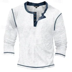Outlet OUKU Men's T Shirt Henley Shirt Waffle Knit Tee Tee Top Long Sleeve Shirt Long Sleeve Color Block Fashion Designer Basic Patchwork Henley Vacation Street Going out Spring & Fall Black White Blue Henley
