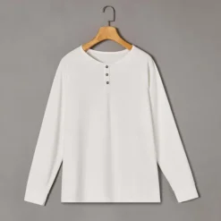 Sale OUKU Men's T Shirt Henley Shirt Tee Top Long Sleeve Shirt Long Sleeve Plain Fashion Designer Basic Classic Henley Vacation Street Going out Spring & Fall Black White Navy Blue Henley T-Shirt