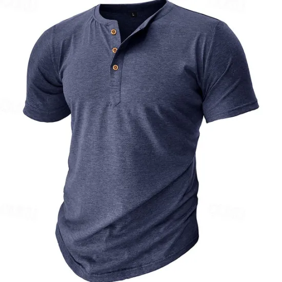 Sale OUKU Men's T Shirt Henley Shirt Tee Top Short Sleeve Plain Fashion Designer Basic Button Up Henley Vacation Street Going out Spring & Summer Black White Light Green Henley T-Shirt