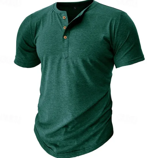 Sale OUKU Men's T Shirt Henley Shirt Tee Top Short Sleeve Plain Fashion Designer Basic Button Up Henley Vacation Street Going out Spring & Summer Black White Light Green Henley T-Shirt