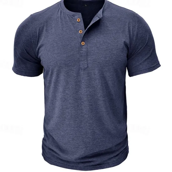 Sale OUKU Men's T Shirt Henley Shirt Tee Top Short Sleeve Plain Fashion Designer Basic Button Up Henley Vacation Street Going out Spring & Summer Black White Light Green Henley T-Shirt