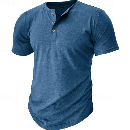 Sale OUKU Men's T Shirt Henley Shirt Tee Top Short Sleeve Plain Fashion Designer Basic Button Up Henley Vacation Street Going out Spring & Summer Black White Light Green Henley T-Shirt