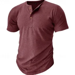Sale OUKU Men's T Shirt Henley Shirt Tee Top Short Sleeve Plain Fashion Designer Basic Button Up Henley Vacation Street Going out Spring & Summer Black White Light Green Henley T-Shirt