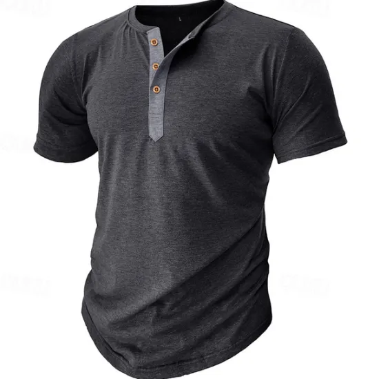 Sale OUKU Men's T Shirt Henley Shirt Tee Top Short Sleeve Plain Fashion Designer Basic Button Up Henley Vacation Street Going out Spring & Summer Black White Light Green Henley T-Shirt