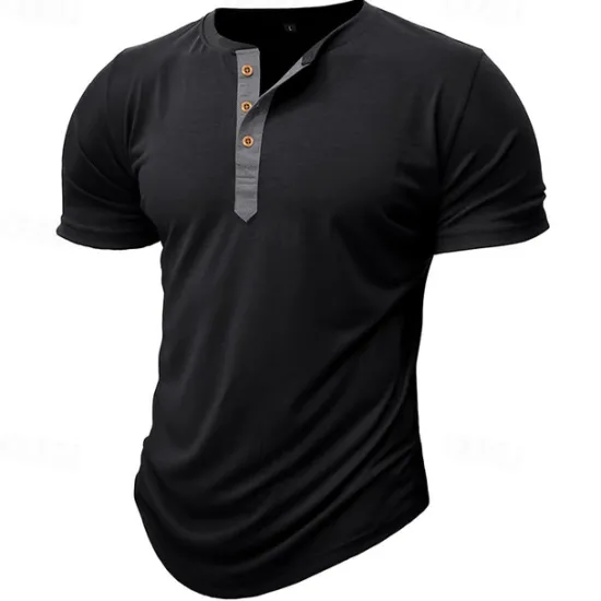 Sale OUKU Men's T Shirt Henley Shirt Tee Top Short Sleeve Plain Fashion Designer Basic Button Up Henley Vacation Street Going out Spring & Summer Black White Light Green Henley T-Shirt