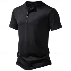 Outlet OUKU Men's T Shirt Henley Shirt Tee Top Short Sleeves Plain Designer Basic Modern Contemporary Buttons Henley Vacation Street Going out Summer Army Green Black White Henley T-Shirt