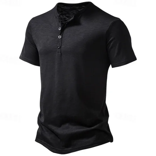 Outlet OUKU Men's T Shirt Henley Shirt Tee Top Short Sleeves Plain Designer Basic Modern Contemporary Buttons Henley Vacation Street Going out Summer Army Green Black White Henley T-Shirt